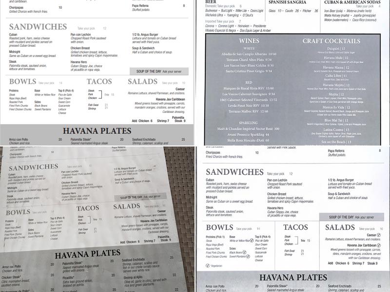 Havana Jax Cafe Menu