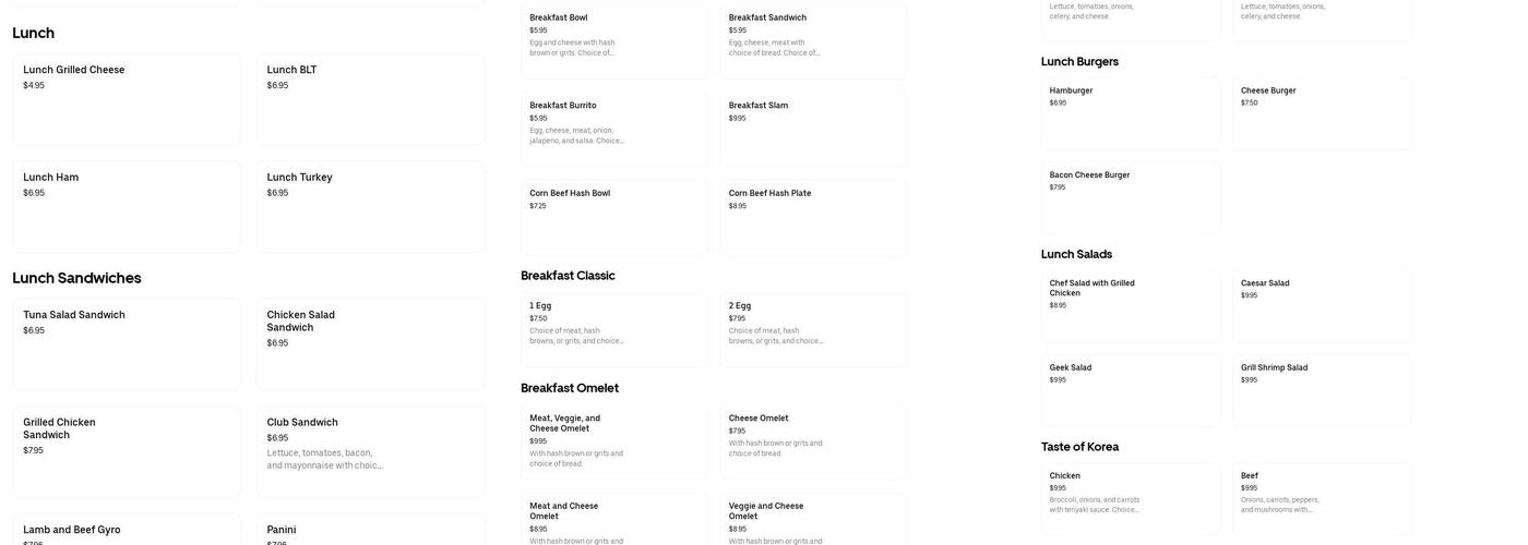 Reflection Cafe Menu