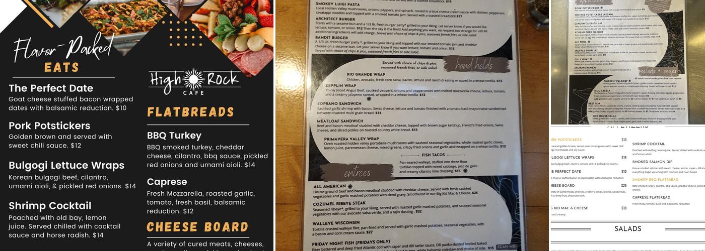 High Rock Cafe Menu