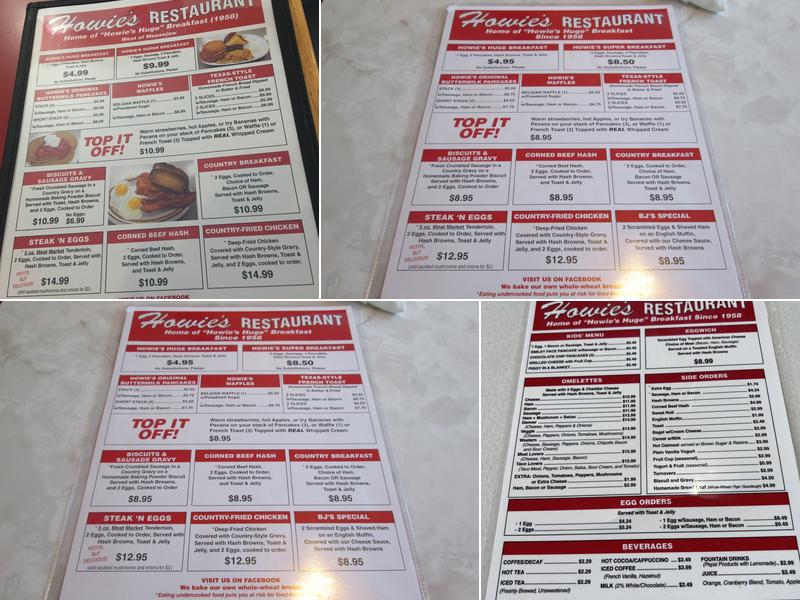 Howie's Restaurant Menu