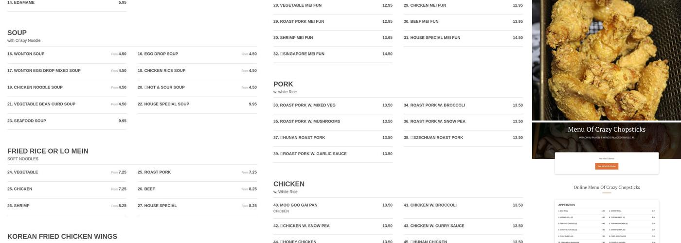 Crazy Chopsticks Menu
