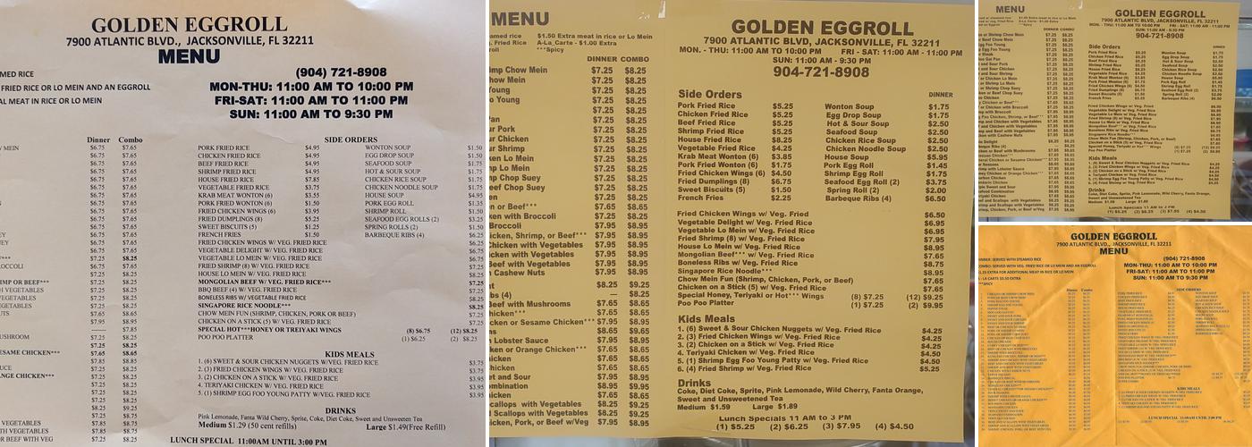 Golden Egg Roll Menu