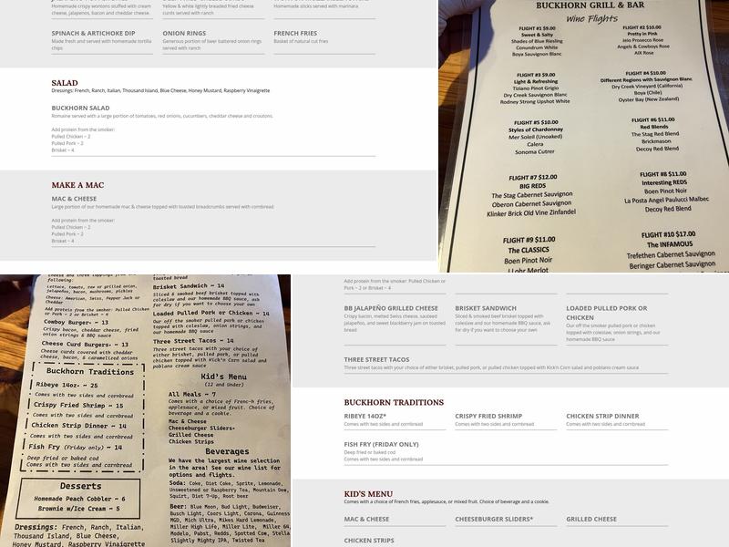 Buckhorn Grill and Bar Menu