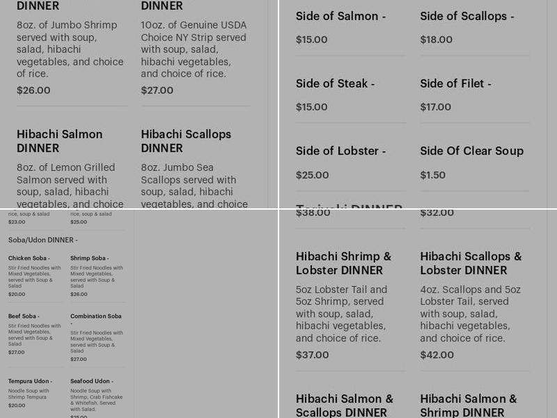 Otaki Japanese Steakhouse Jacksonville Menu