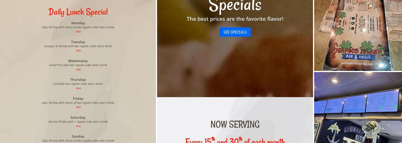 Seafood Island Bar & Grille Menu