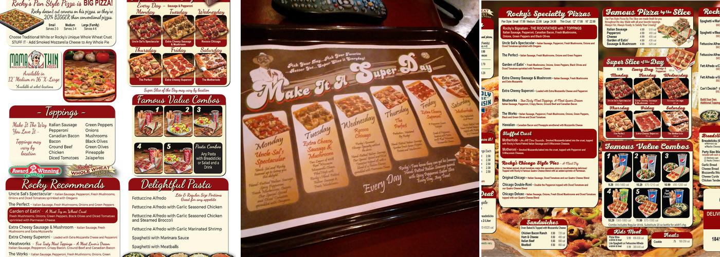 Rocky Rococo Pizza and Pasta Menu