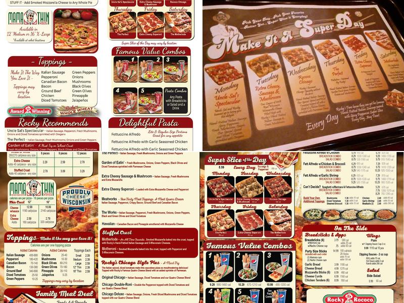 Rocky Rococo Pizza and Pasta Menu