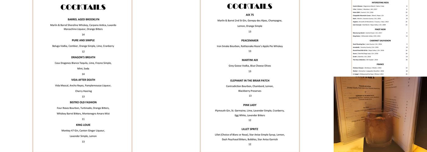 Bistro Aix Menu