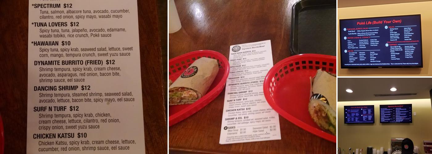 Kazu Sushi Burrito Menu