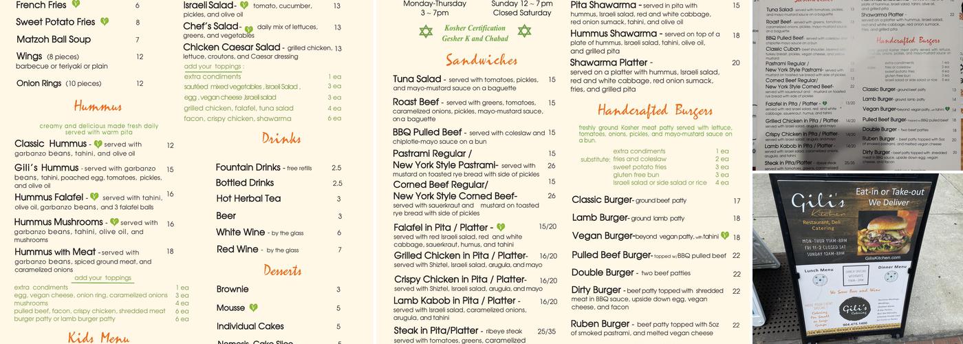 Gili's Kitchen Menu