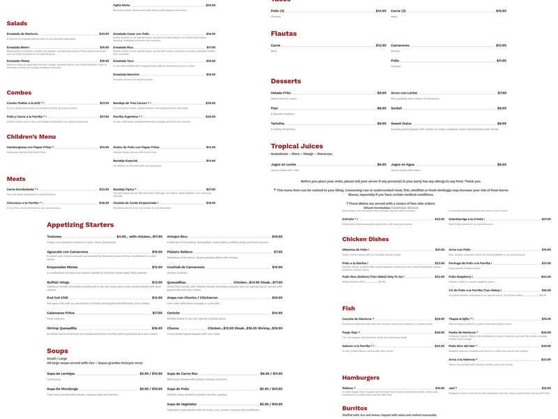Pollo Rico Latin Bistro Menu
