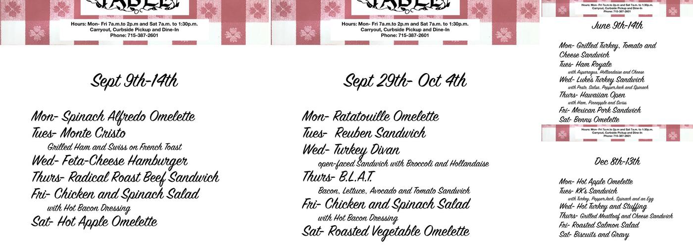 Kitchen Table Menu