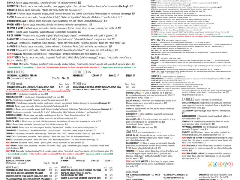 Piola Menu