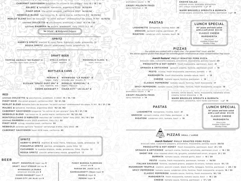 Harry's Pizzeria Menu