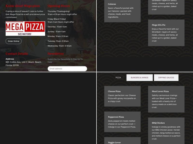 Mega Pizza Menu