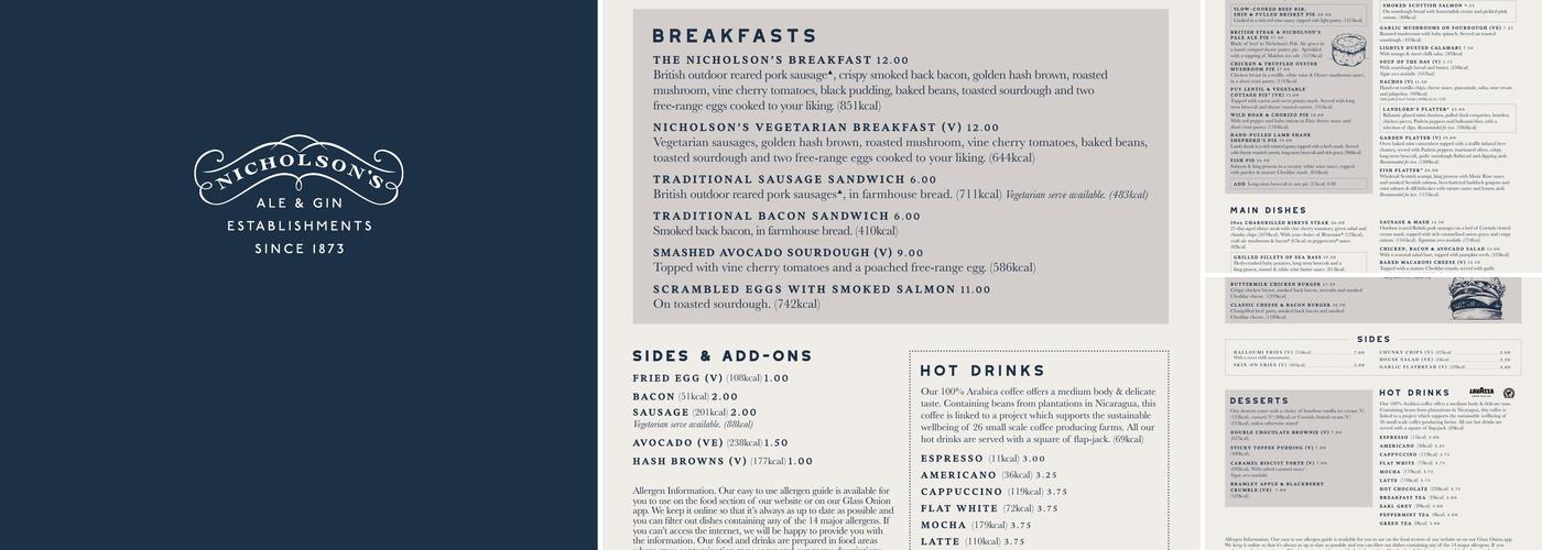 St Georges Tavern Pimlico Menu