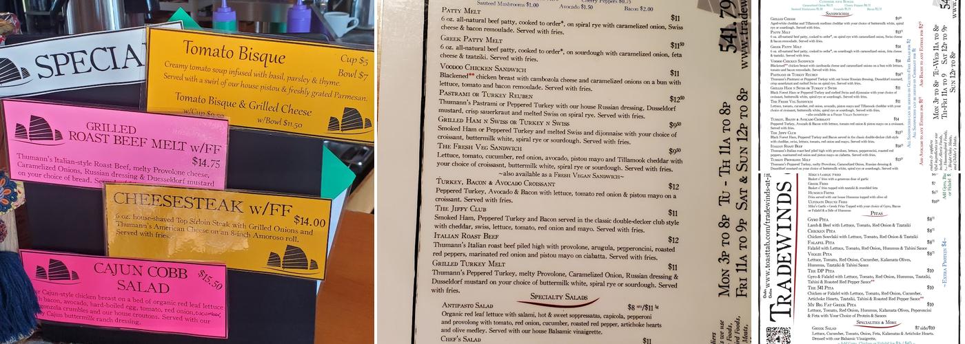 Tradewinds Cafe & Catering Company Menu