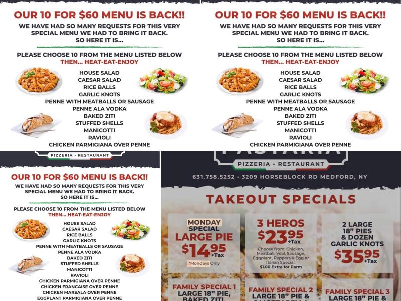 Medford Pastaria Menu