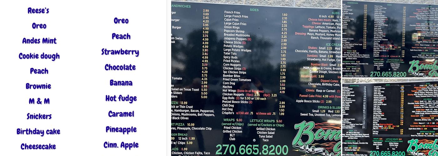 Bomber Grill Menu