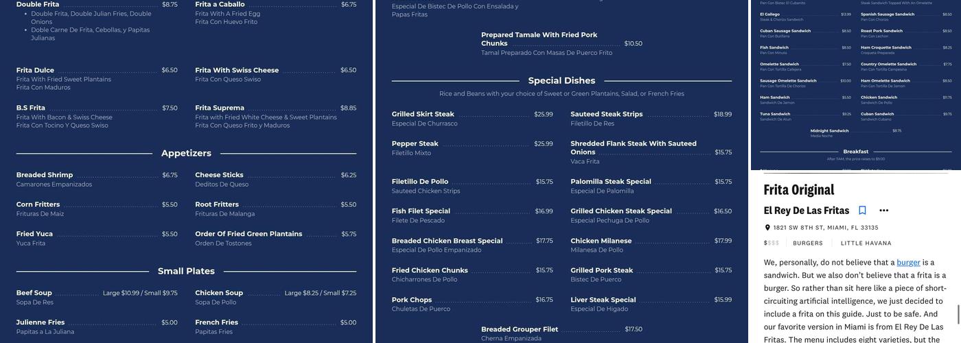 El Rey De Las Fritas Menu