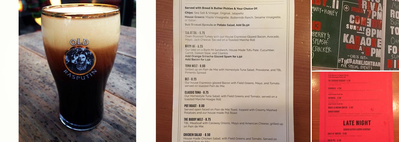 The Barn Light Bar Menu