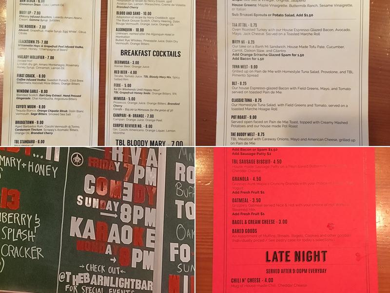 The Barn Light Bar Menu
