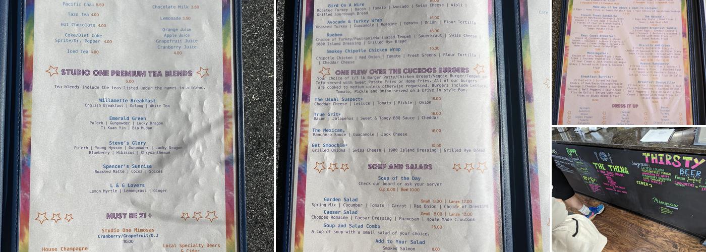 Studio One Café Menu