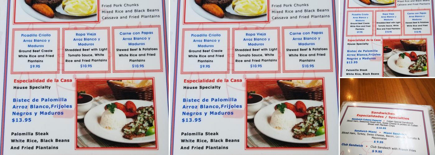 Latin American Bayside Cuban Cafe Menu