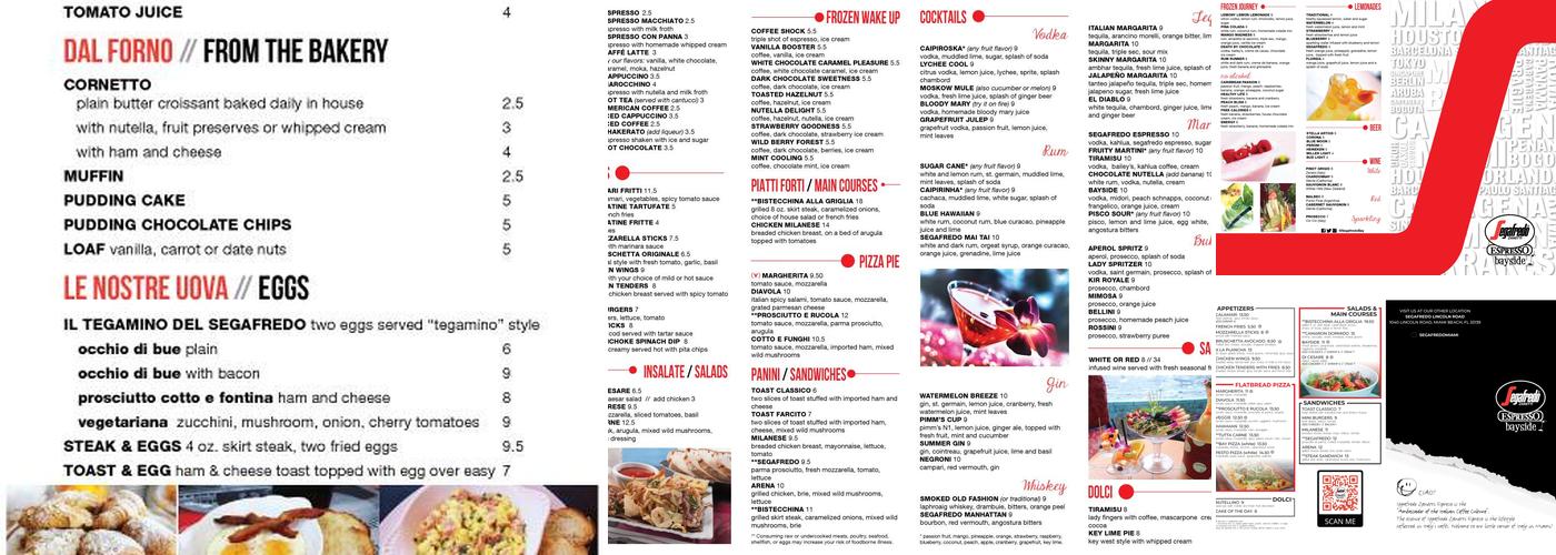 Segafredo Bayside Menu