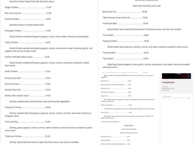 Tin Sing Menu