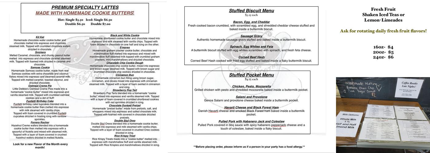 Coffee Booths Menu