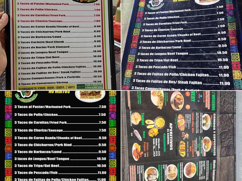 Tacos El Carnal Menu