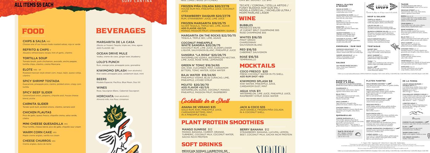 Lolo's Surf Cantina Menu