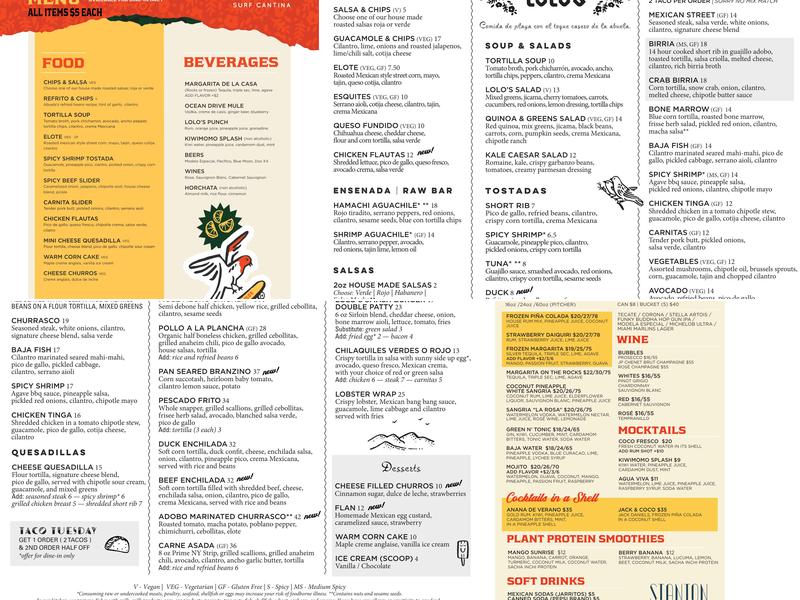 Lolo's Surf Cantina Menu