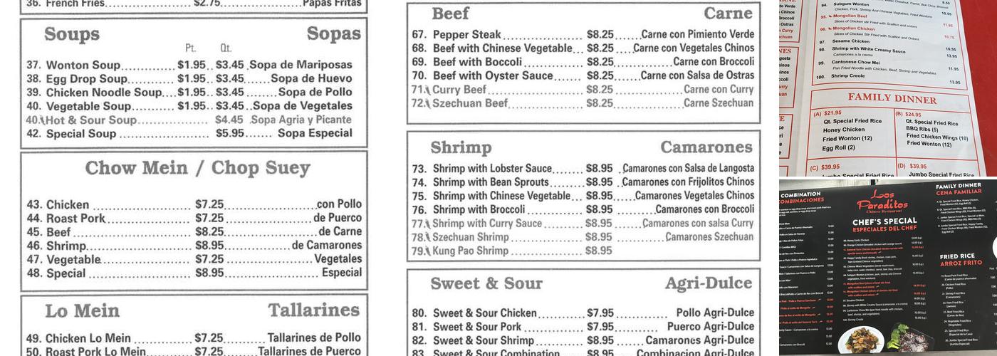 Los Paraditos Chinese Restaurant Menu