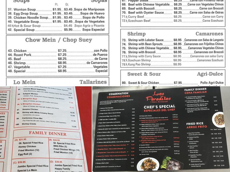 Los Paraditos Chinese Restaurant Menu