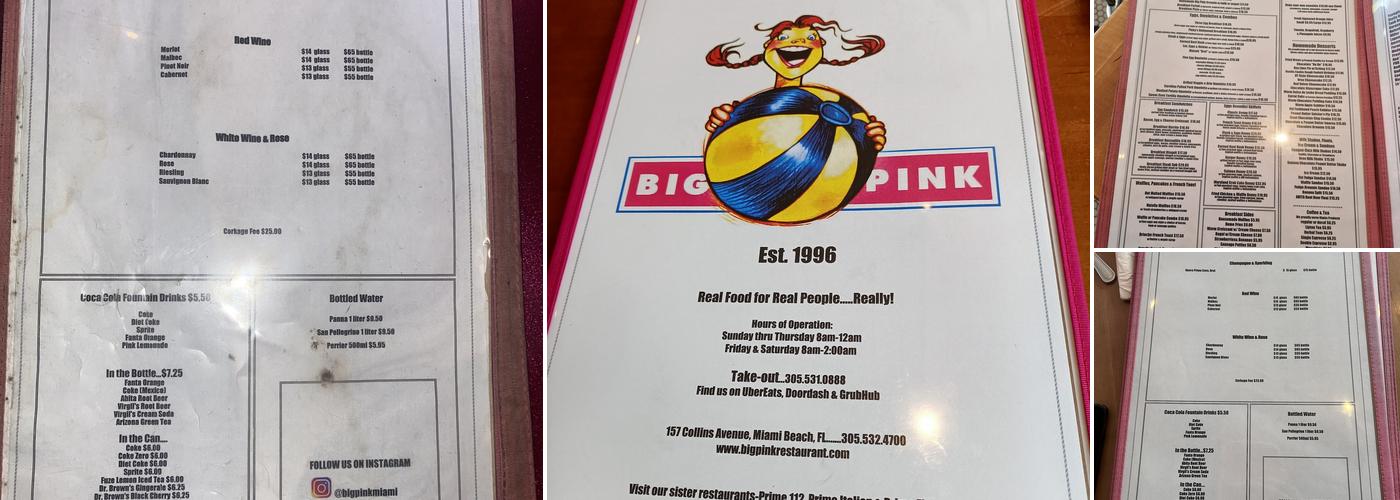 Big Pink Menu