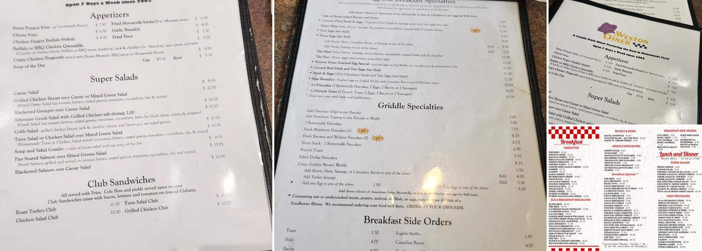 Weston Diner Menu
