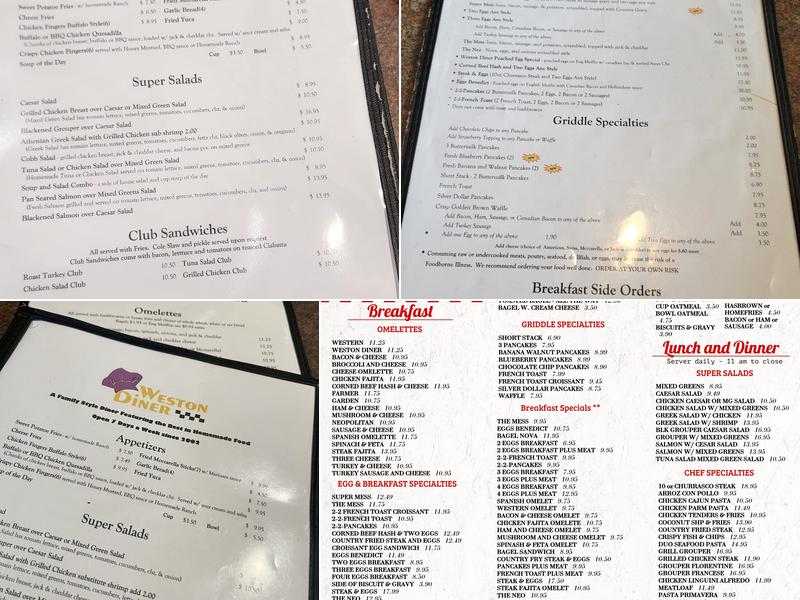 Weston Diner Menu