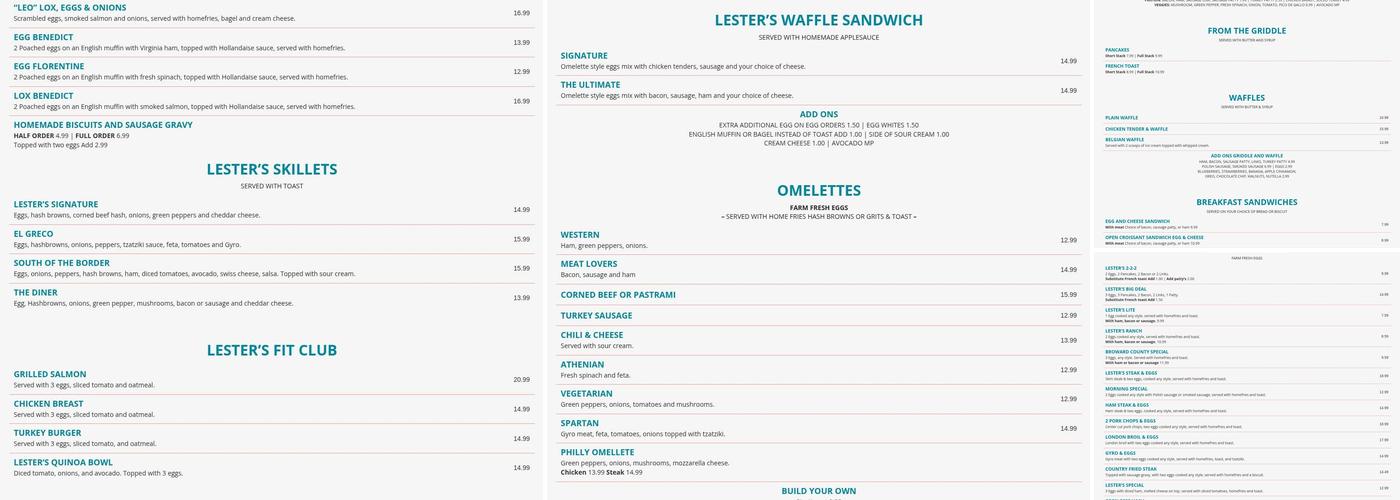 Lester's Diner Menu