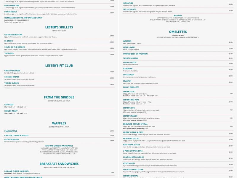 Lester's Diner Menu