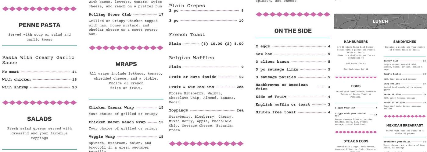 Rock N Roll Cafe Menu