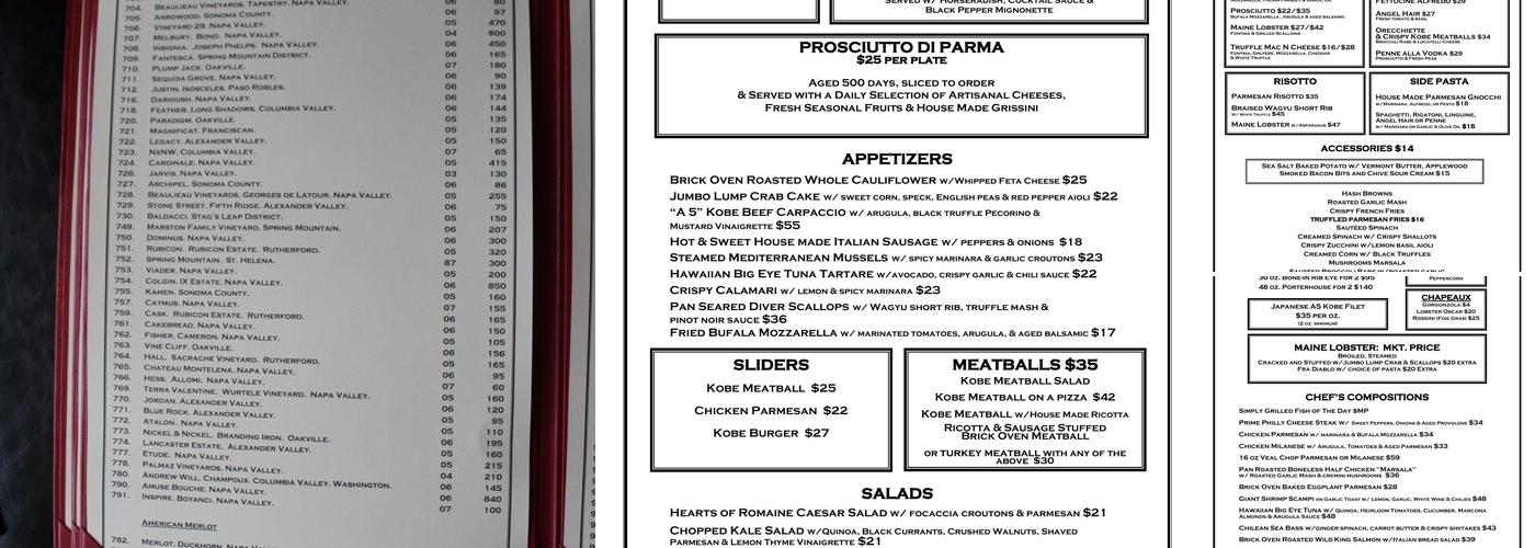 Prime Italian Menu