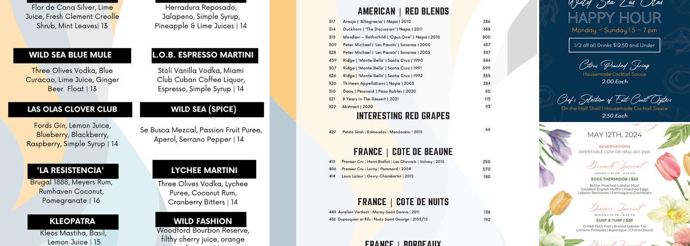 Wild Sea Las Olas Menu