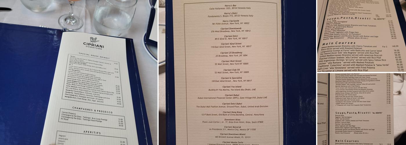 Cipriani Downtown Miami Menu
