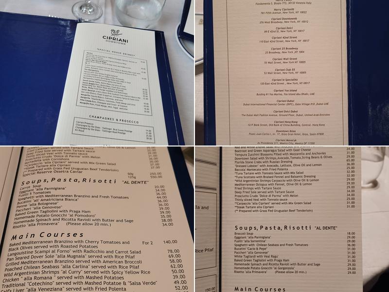 Cipriani Downtown Miami Menu
