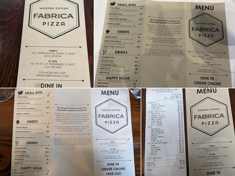 Fabrica Pizza Menu
