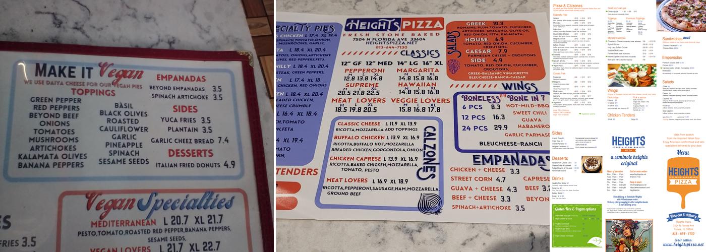 Heights Pizza Menu