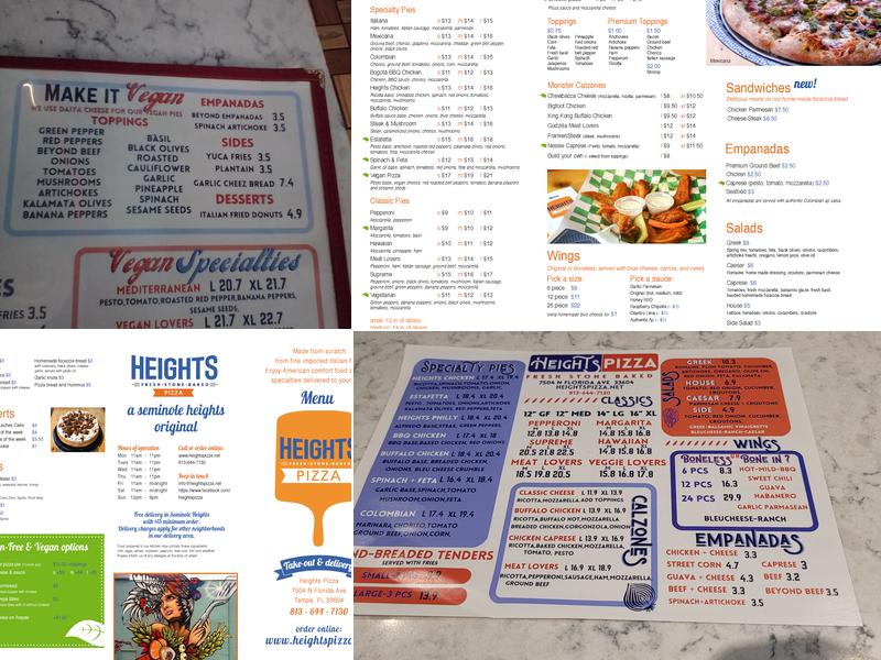 Heights Pizza Menu