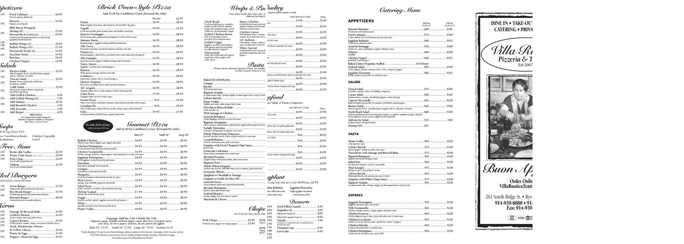 Villa Rustica Trattoria Menu